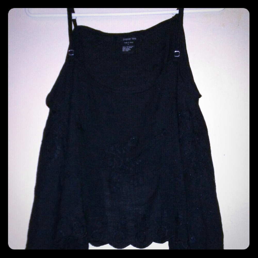 NWOT- BLACK LAYER TANK WITH CUTE EMBROIDERY